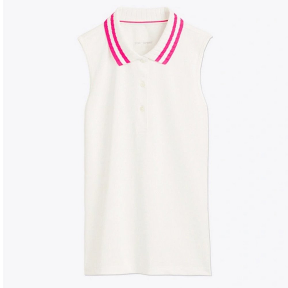 Tory Burch Tory Sport Performance Pique Pleated-Collar Sleeveless Polo